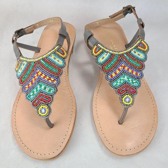 New VERY VOLATILE "HANIYA" Gray with Multi Colored Beaded Sandals Women's (7) - Picture 1 of 10